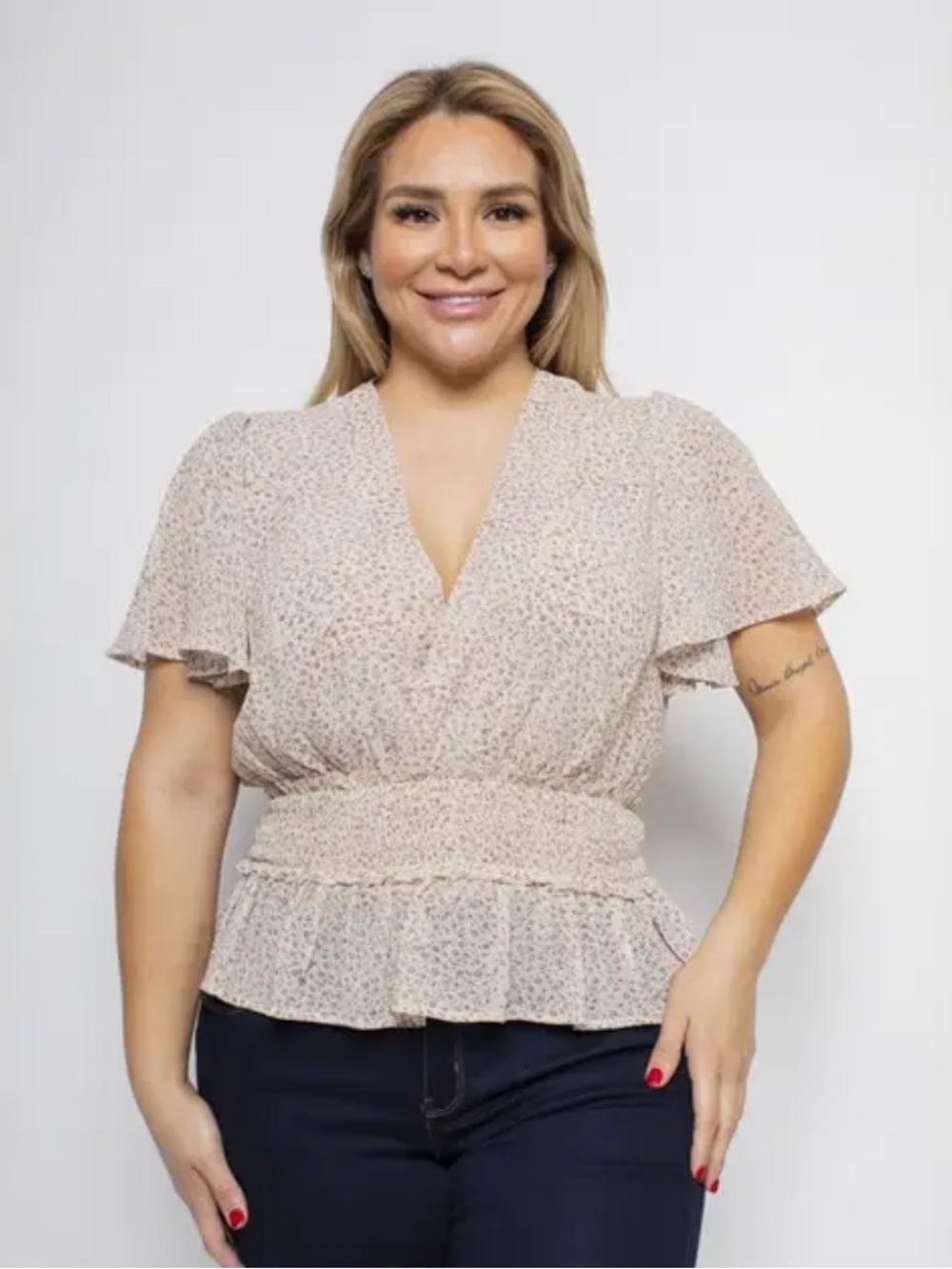 Papermoon Cream Floral Smocked Peplum Blouse